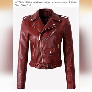 Women's Red Faux Leather Motorcycle Jacket